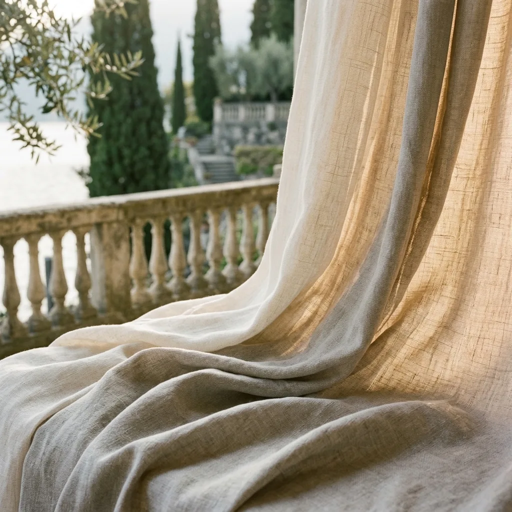 Editorial material detail — draped linen and cotton fabric textures